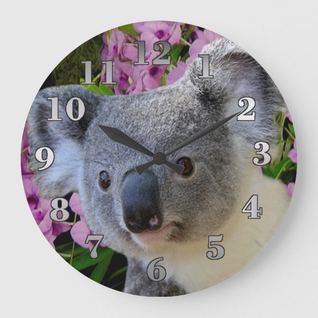 Relógio Grande Koala e Orquídeas (Frente)