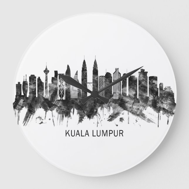 Relógio Grande Kuala Lumpur Malásia Skyline BW (Frente)