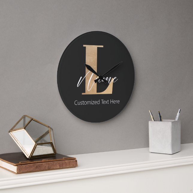 Relógio Grande L & Name Iniciais Monogramados Modernos Personaliz (Escritório)