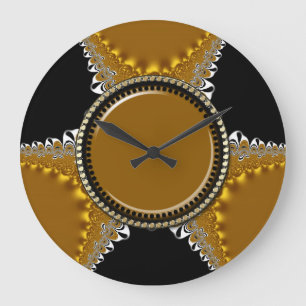 Relógio Grande Lacy Black & Ouro Fractal Wall Clock