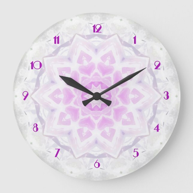 Relógio Grande Lacy Kaleidoscópio Cor-de-rosa e branco Clock (Frente)