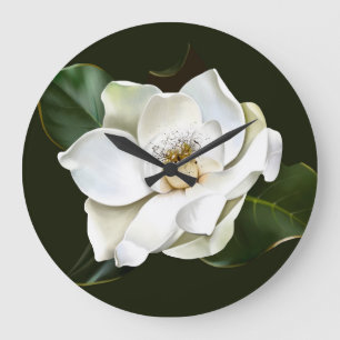 Relógio Grande Lado a fundo verde da Magnolia Branca