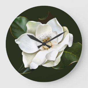 Relógio Grande Lado a fundo verde da Magnolia Branca