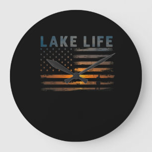 Relógio Grande Lago Life Pescador Sunset American Flag Bass Fish