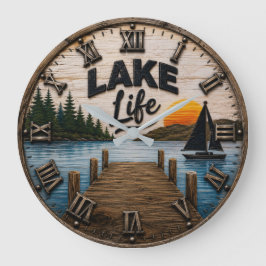 Relógio Grande Lake Life Rustic Dock Lake House & Cabin Sunset
