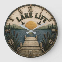 Relógio Grande Lake Life Sunset Dock Rustic Lake House