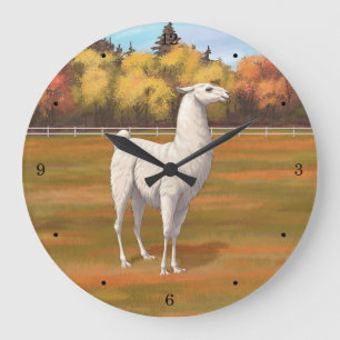 Relógio Grande Lama Branco na Pastura do outono