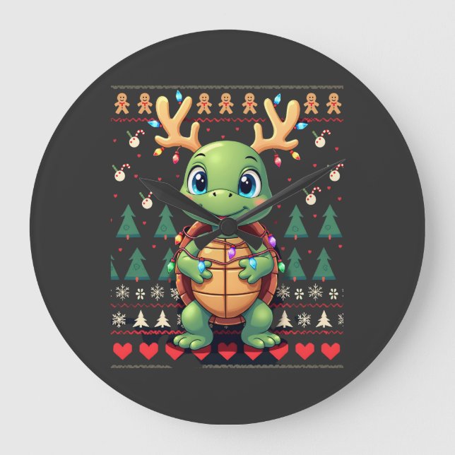 Relógio Grande Lâmpada de Natal de Tartaruga no Estilo de Suéter  (Frente)