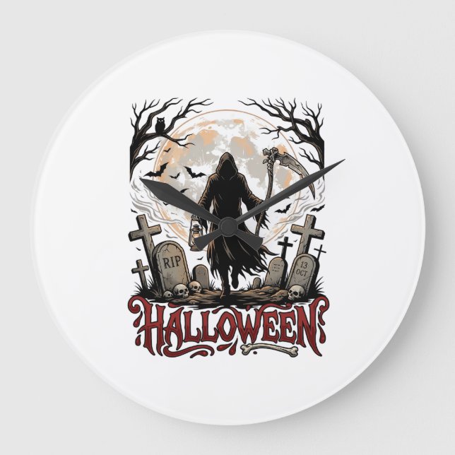 Relógio Grande Lanterna da Morte Halloween Lua Cheia Lápides (Frente)
