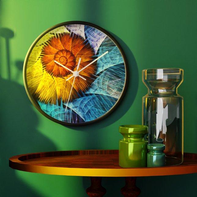 Relógio Grande Laranja Amarelo Amarelo Abstrato (Floral Orange Yellow Blue Abstract Art Clock)