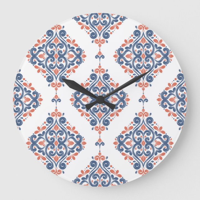 Relógio Grande Laranja Azul Ornamental: Sem costura (Frente)