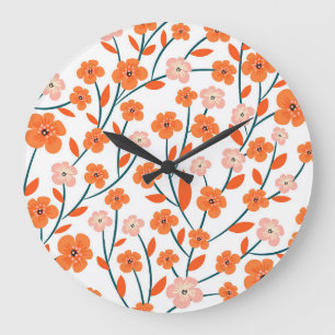 Relógio Grande Laranja Floral Pastel Branco Sem Costura