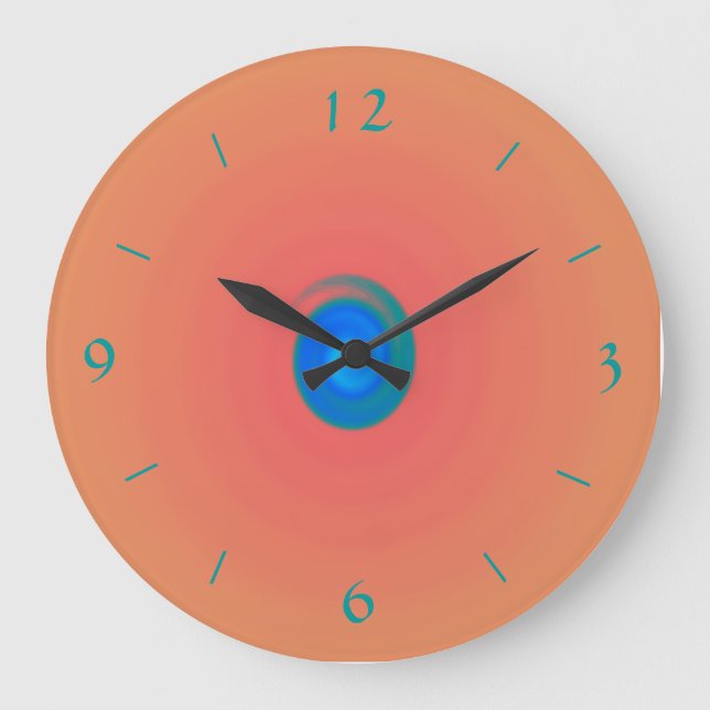 Relógio Grande Laranja/rosa com Aqua/Blue Center >Wall Clock (Frente)