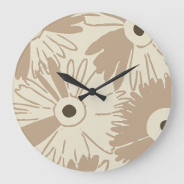 Relógio Grande Large Retro Daisy Flower Power Earthy Neutral