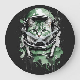 Relógio Grande Lash de Gato do Astronauta Verde