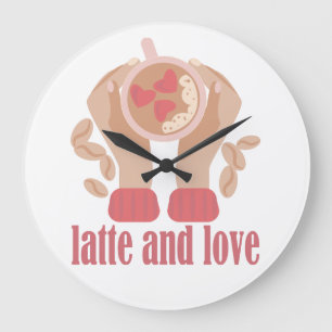 Relógio Grande Latite e xícara de amor, mãos e café