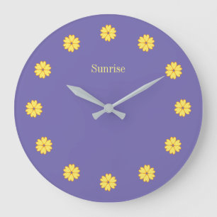 Relógio Grande Lavanda Elegante Blue & Flowers Wall Clock