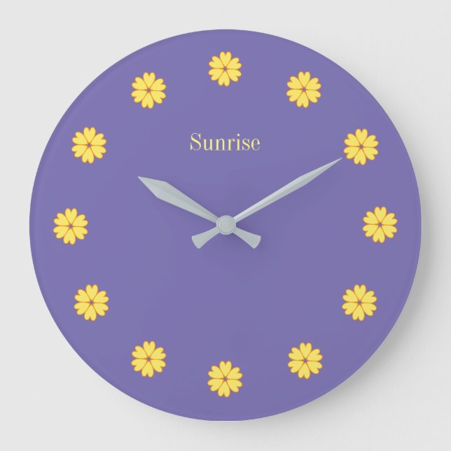 Relógio Grande Lavanda Elegante Blue & Flowers Wall Clock (Frente)