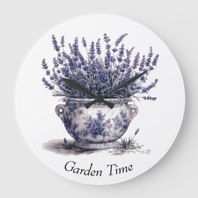 Relógio Grande Lavanda em Azul Delft  (Frente)