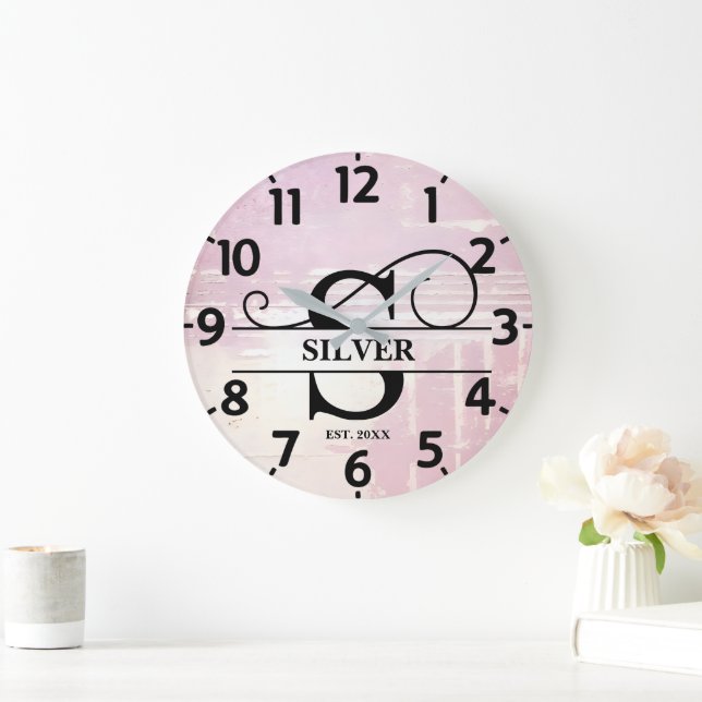 Relógio Grande Lavanda pálida, monograma S com dificuldades (Lar)