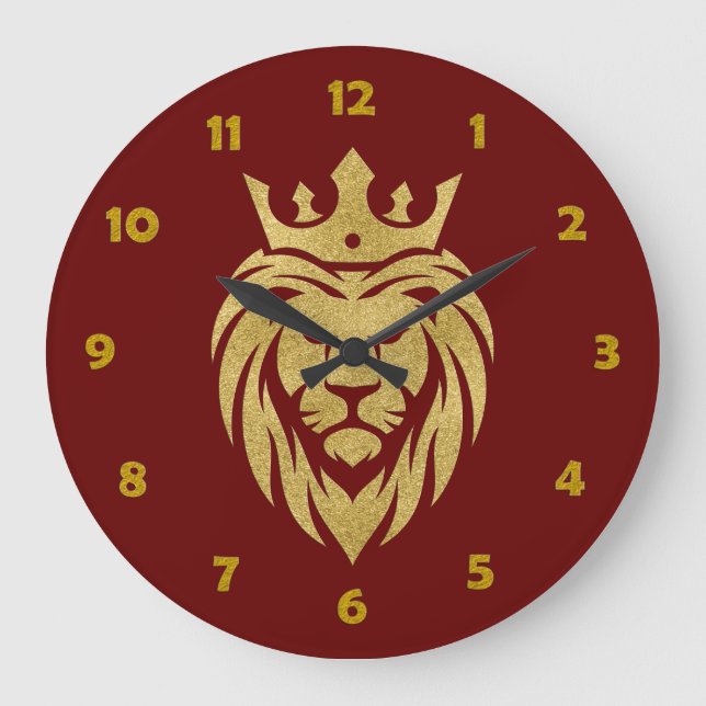 Relógio Grande Leão Com Coroa - Estilo Dourado 3 (Frente)