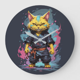 Relógio Grande Legal Watercolor Yellow Ninja Cat Warrior