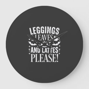 Relógio Grande Leggings de Halloween Folhas e Lattes Café de Outo
