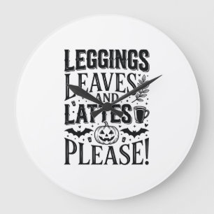 Relógio Grande Leggings Folhas Lattes Halloween Outono Café Desen