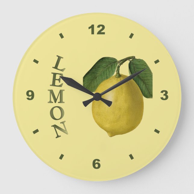 Relógio Grande Lemon~Botanical Clock~Kitchen~Any Color Background (Frente)