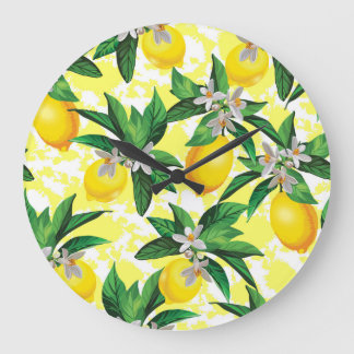Relógio Grande Lemon Fantasy: Padrão Floral Criativo