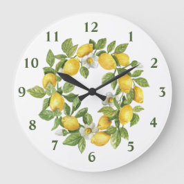 Relógio Grande Lemons Wreath Green Yellow Round Wall Clock