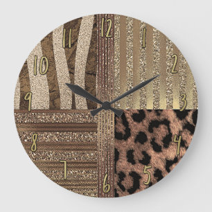 Relógio Grande Leoa Safari Chic Selva Dourada Moderno Brilho