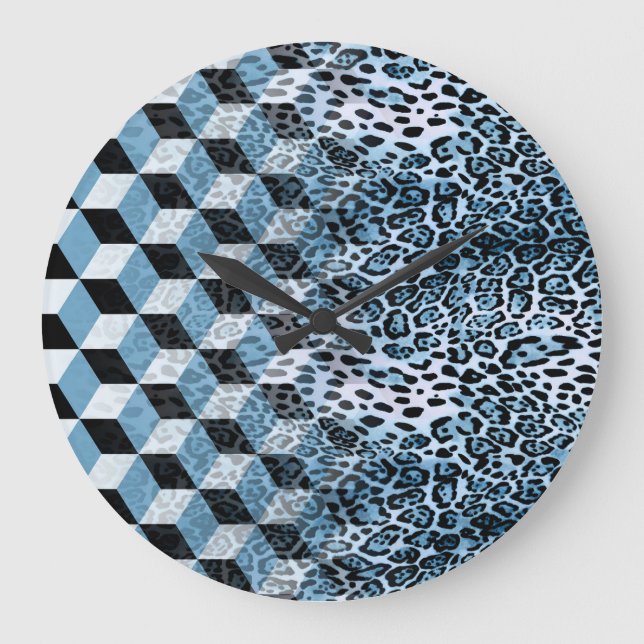 Relógio Grande Leopard Geométrico, Design de Pele Animal. (Frente)