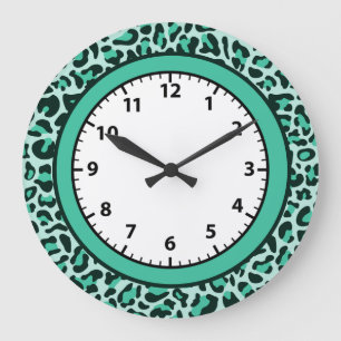 Relógio Grande Leopard Print Teal Cheetah Trendy Leopard Clock
