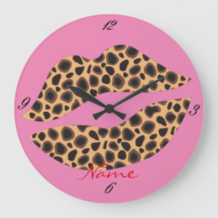 Relógio Grande Leopard Spots Lipstick Kiss Thunder_Cove