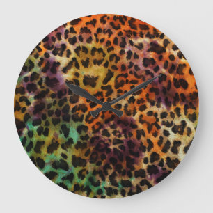 Relógio Grande Leopardo Colorido: Textura de Abstrato