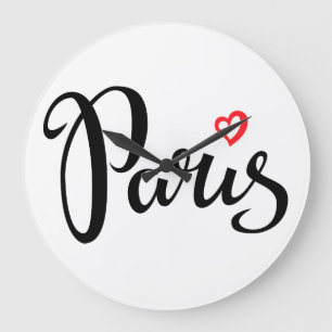 Relógio Grande Letra Paris Brush com Coração