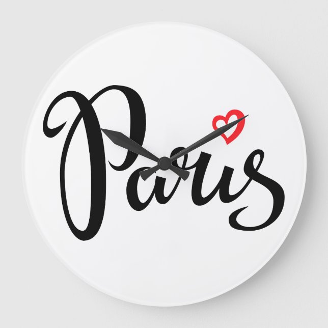 Relógio Grande Letra Paris Brush com Coração (Frente)