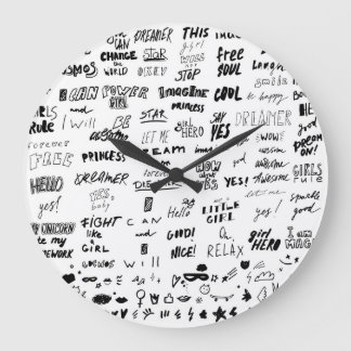 Relógio Grande Letras feitas à mão, coleção de rabiscos de tipogr