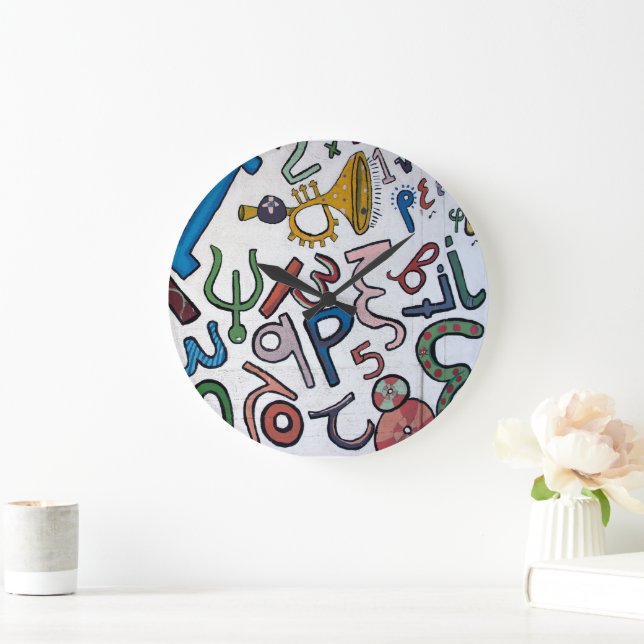Relógio Grande Letras Gregas Coloridas (Lar)