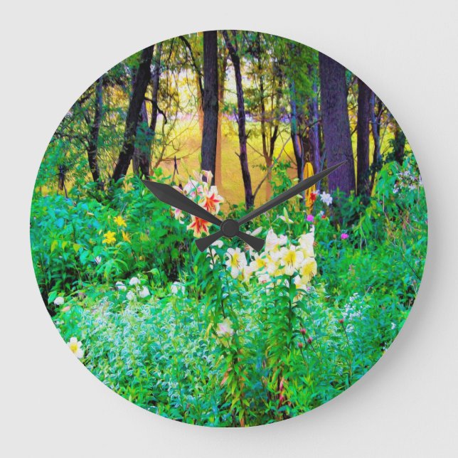 Relógio Grande Levantamento do Sol Brilhante com Lírios de Árvore (Frente)