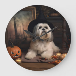 Relógio Grande Lhasa Apso Abóboras Dia das Bruxas Assustador