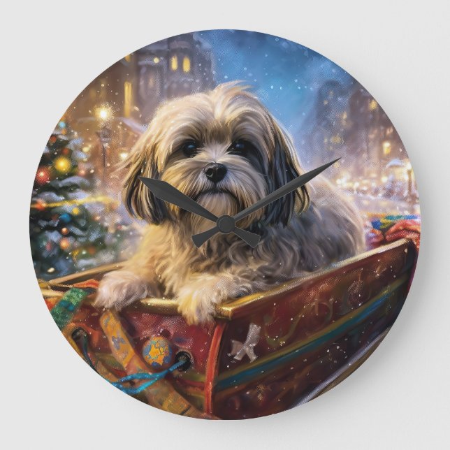 Relógio Grande Lhasa Apso Christmas Fesason Season (Frente)