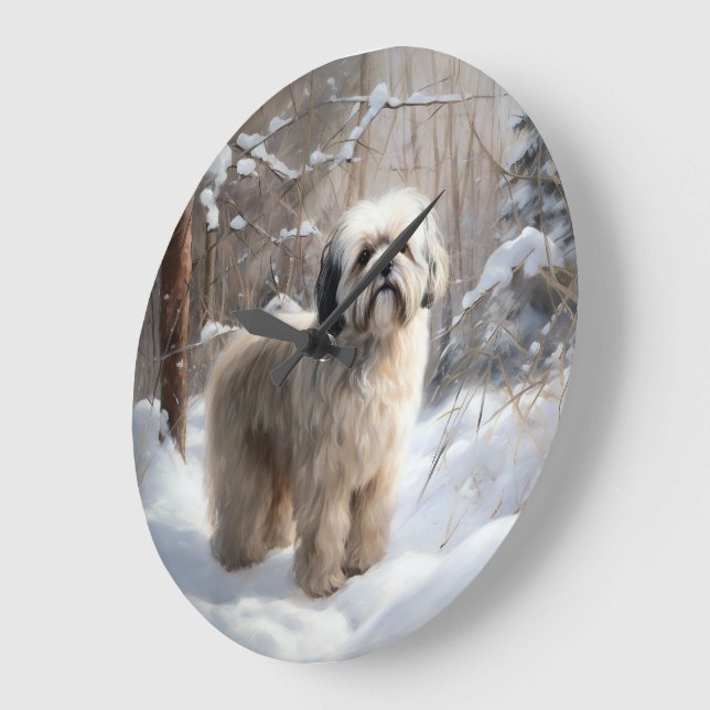Relógio Grande Lhasa Apso Deixe-A Neve Natal (Ângulo)