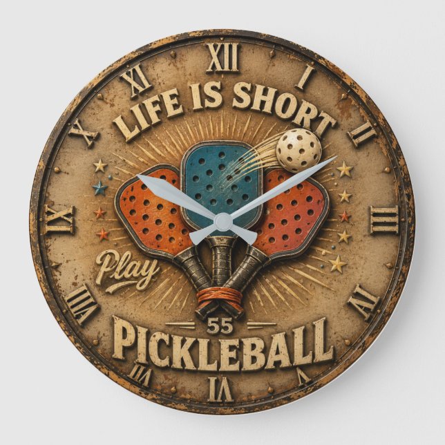 Relógio Grande Life Is Short Play Pickleball  (Frente)