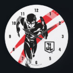 Relógio Grande Liga da Justiça | Flash executando o Noir Pop Art<br><div class="desc">Veja este desenho estilizado preto-e-branco do The Flash da Liga da Justiça enquanto ele corre em alta velocidade. Este gráfico inspirado na pop é acentuado por traços vermelhos atrás do Flash.</div>