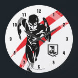 Relógio Grande Liga da Justiça | Flash executando o Noir Pop Art<br><div class="desc">Veja este desenho estilizado preto-e-branco do The Flash da Liga da Justiça enquanto ele corre em alta velocidade. Este gráfico inspirado na pop é acentuado por traços vermelhos atrás do Flash.</div>