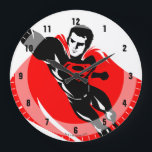 Relógio Grande Liga da Justiça | Superman Flying Noir Pop Art<br><div class="desc">Vejam este desenho do Super-Homem da Liga da Justiça estilo pop,  enquanto ele voa pelo ar. Este desenho preto e branco é deslocado por sua capa vermelha brilhante e o logotipo S-Shield vermelho em seu peito.</div>