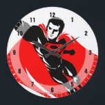 Relógio Grande Liga da Justiça | Superman Flying Noir Pop Art<br><div class="desc">Vejam este desenho do Super-Homem da Liga da Justiça estilo pop, enquanto ele voa pelo ar. Este desenho preto e branco é deslocado por sua capa vermelha brilhante e o logotipo S-Shield vermelho em seu peito.</div>