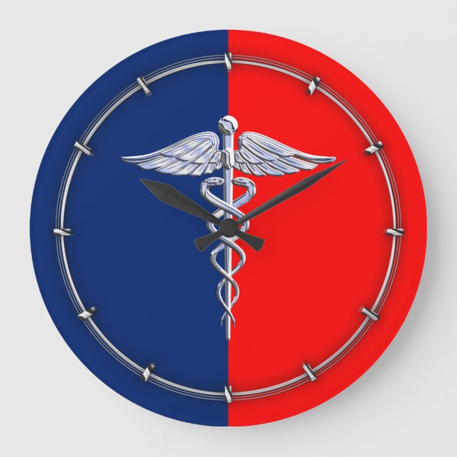 Relógio Grande Liga dos Símbolos Médicos de Silver Caduceus (Frente)